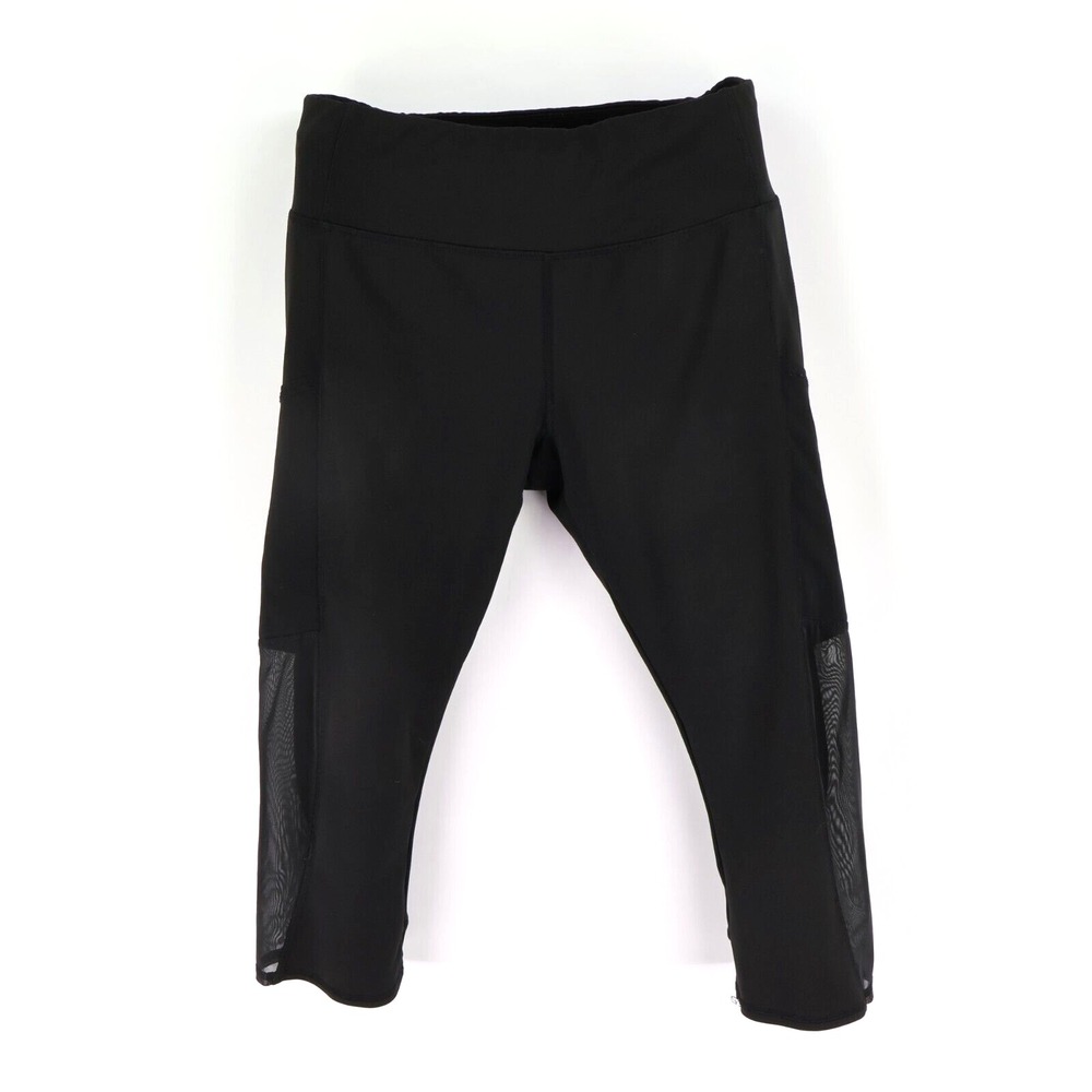 Athletic Works Activewear Capri Leggings Womens S Black Mesh Pockets Dri-Works